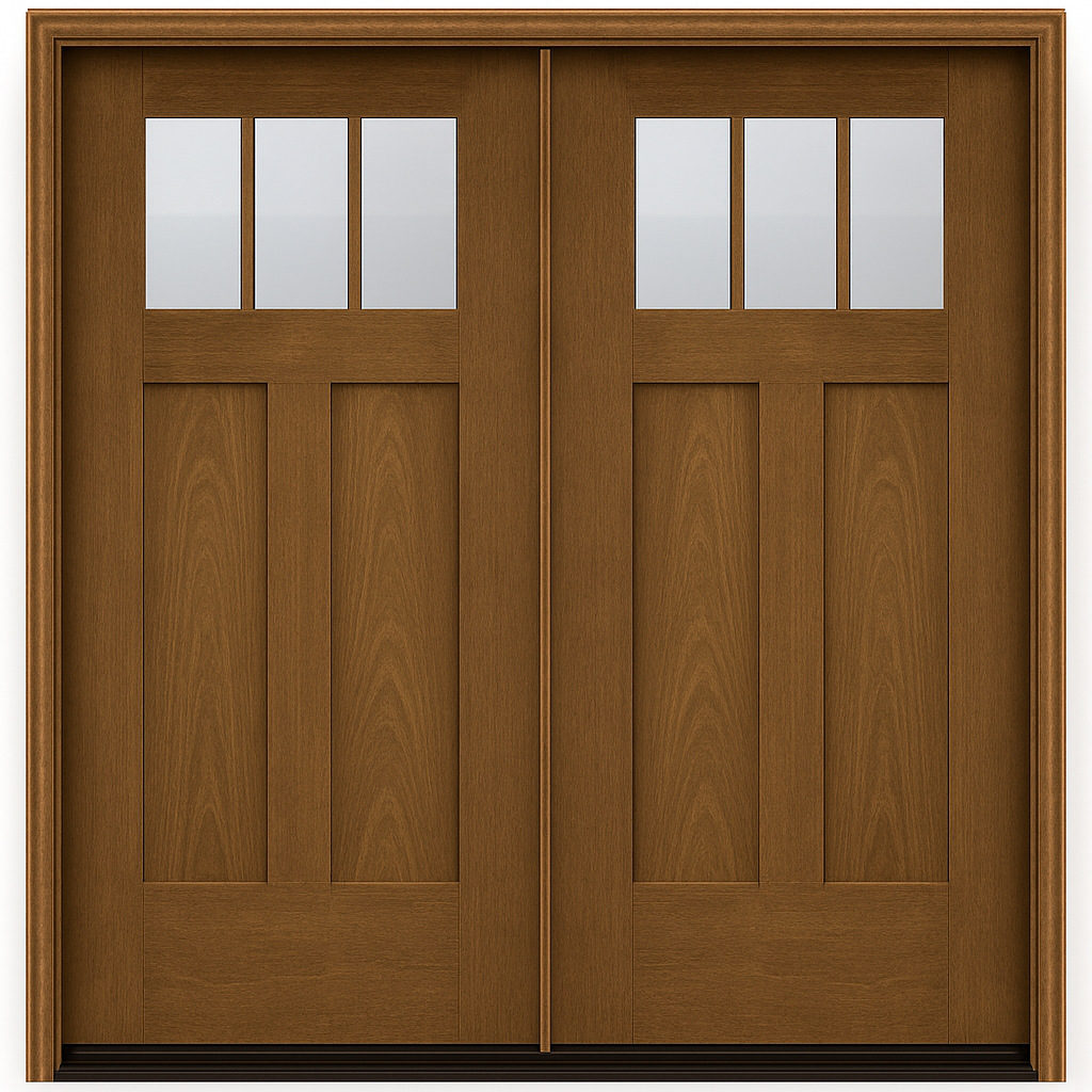 CCA230-2 | 3 Lite Craftsman Style Fir Grain Fiberglass Double Door