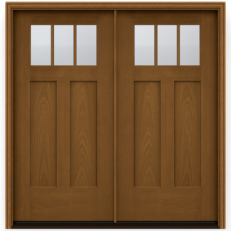 CCA230-2 | 3 Lite Craftsman Style Fir Grain Fiberglass Double Door