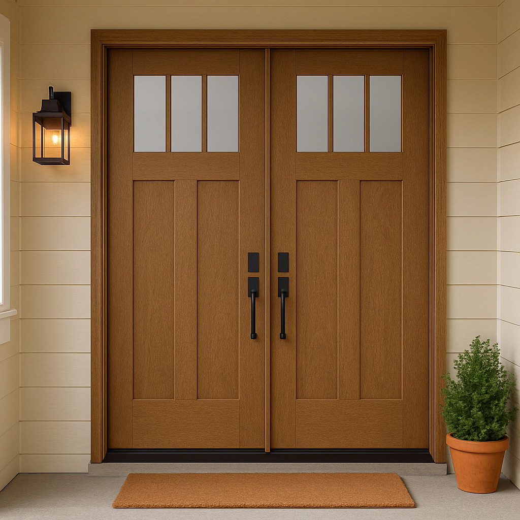 CCA230-2 | 3 Lite Craftsman Style Fir Grain Fiberglass Double Door