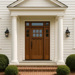 Tuscany 6LT E-08 | Craftsman Style Mahogany 6-Lite Entry Door with Matching Sidelites and Transom in Clear Beveled Low-E Glass