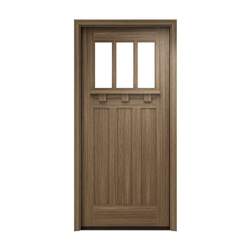 Tuscany 3LT E-01 | 3-Lite Mahogany Craftsman Entry Door with Clear Beveled Low-E Glass