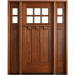 Tuscany 6LT E-03 | Craftsman Style Mahogany 6-Lite Entry Door with Matching Sidelites and Clear Beveled Low-E Glass
