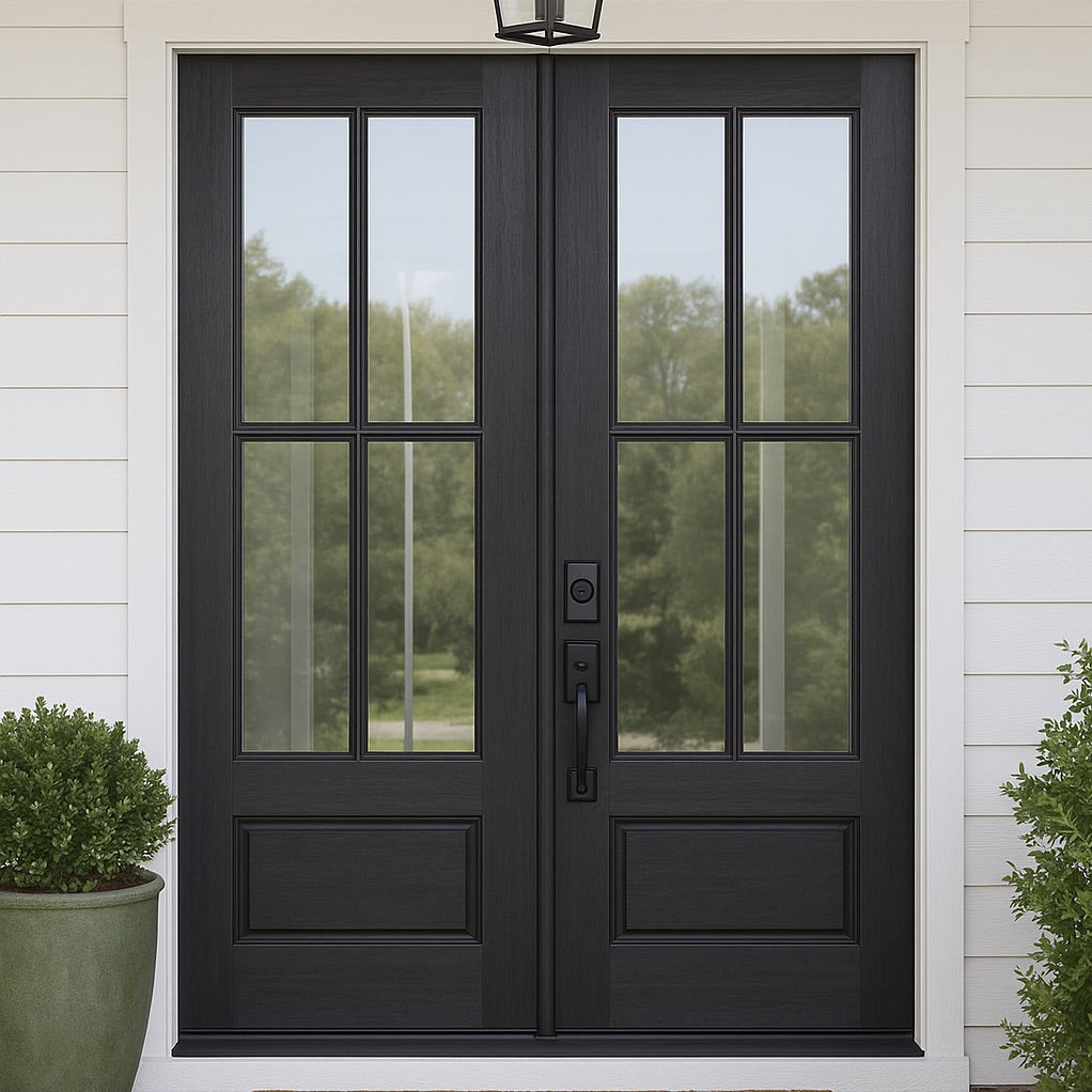 4 Lite 1 Panel TDL Double Door | 96" Tall 4-Lite 1-Panel Mahogany Double Door