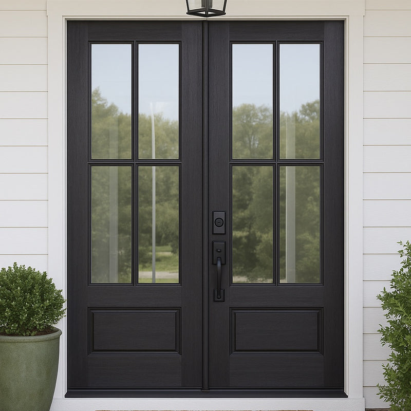 4 Lite 1 Panel TDL Double Door | 96" Tall 4-Lite 1-Panel Mahogany Double Door