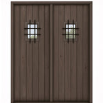KA SQ Top Plank with Speakeasy-2 | 96" Tall Knotty Alder Square Top Plank Entry Double Door with Speakeasy