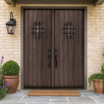 KA SQ Top Plank with Speakeasy-2 | 96" Tall Knotty Alder Square Top Plank Entry Double Door with Speakeasy
