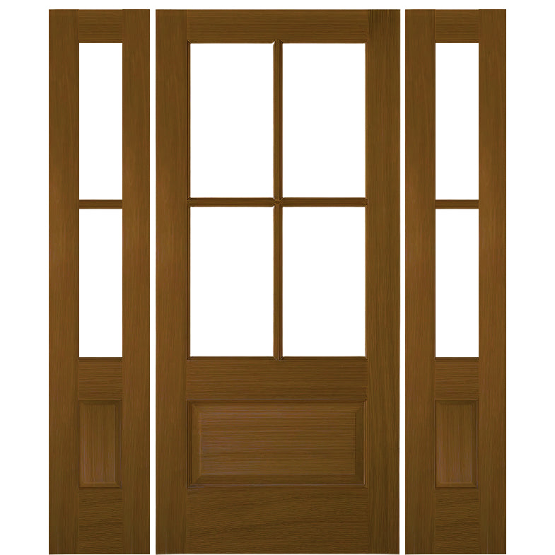 TDL 4-Lite 1 Panel NRM-1-2 | 4-Lite 1-Panel True Divided Lite (TDL) Mahogany Wood Entry Door with Two Sidelites