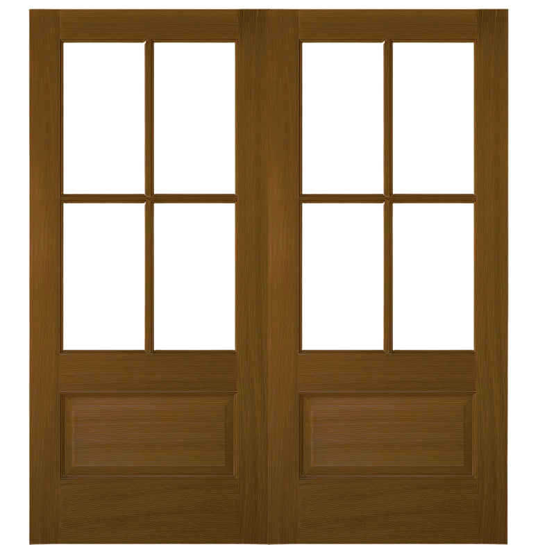 TDL 4-Lite 1 Panel NRM-2 | 4-Lite 1-Panel True Divided Lite (TDL) Mahogany Wood Entry Double Doors