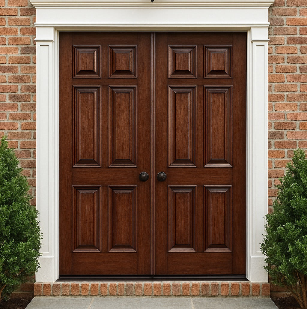 6 Panel RM-2-68 | 80" Tall 6-Panel Solid Mahogany Wood Entry Double Door with Raised Moulding