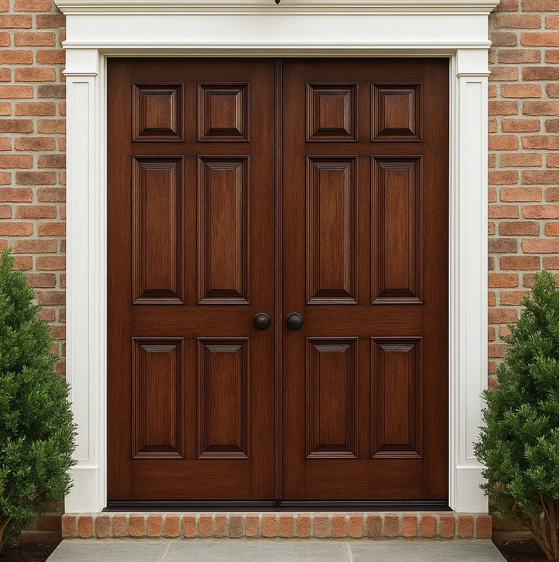 6 Panel RM-2-68 | 80" Tall 6-Panel Solid Mahogany Wood Entry Double Door with Raised Moulding