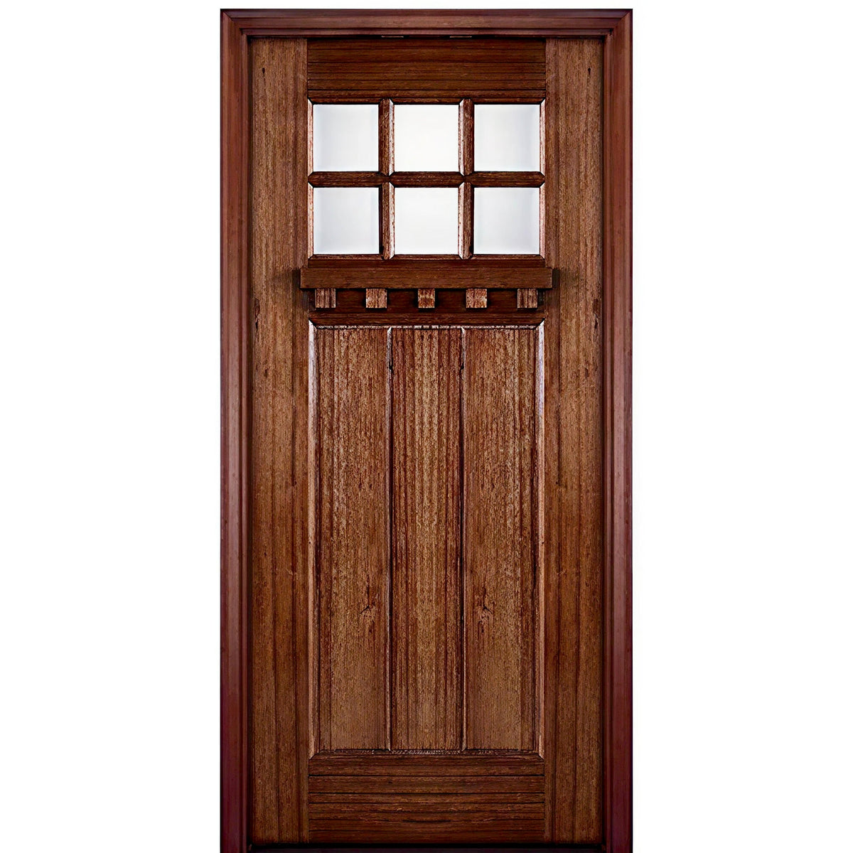 TDL 6-Lite 3 Panel Craftsman-1-68 | 80" 6-Lite 3-Panel Craftsman Style Mahogany True Divided Lite (TDL) Wood Front Door