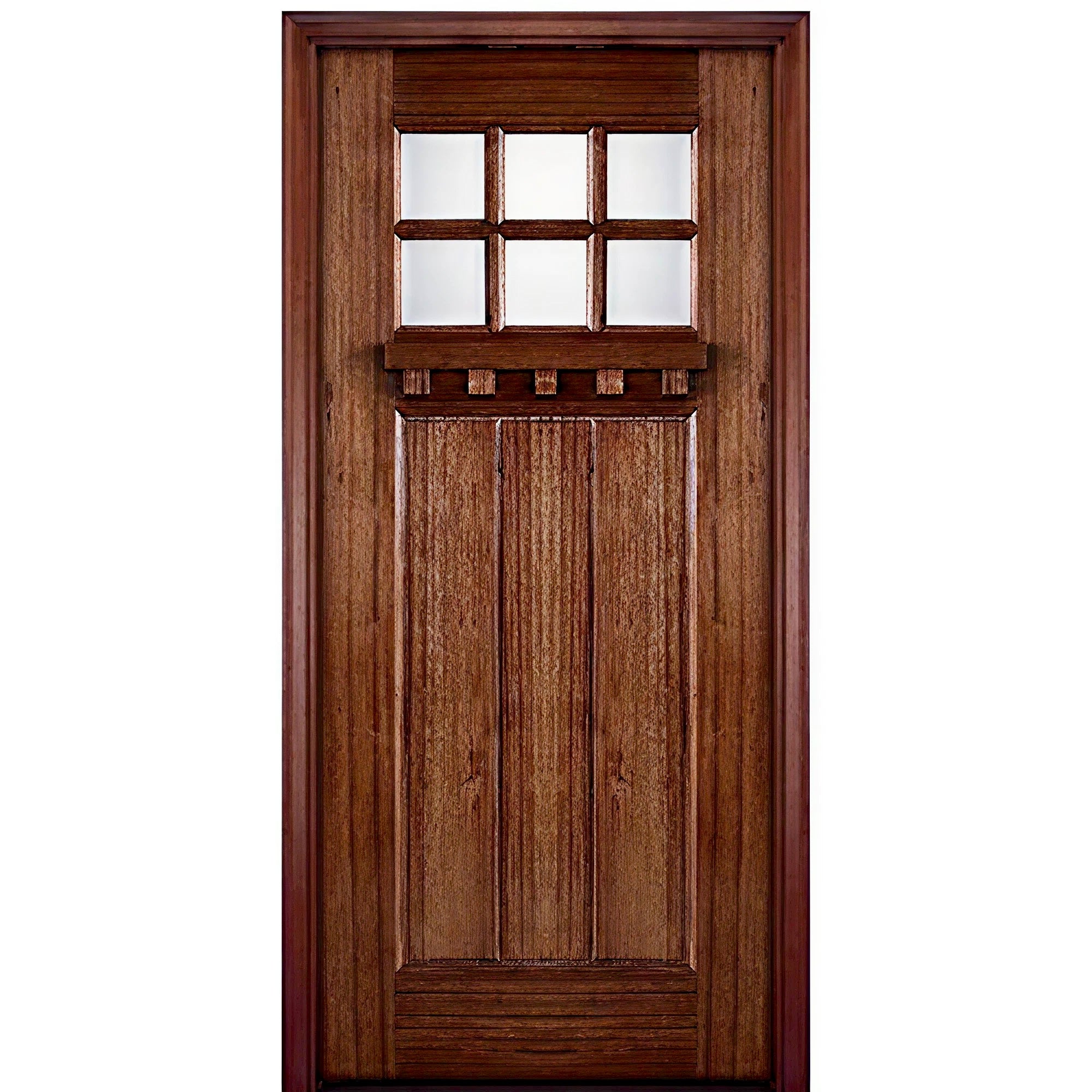 TDL 6-Lite 3 Panel Craftsman-1-68 | 80" Tall  6-Lite 3-Panel Craftsman Style True Divided Lite (TDL) Mahogany Wood Entry Door