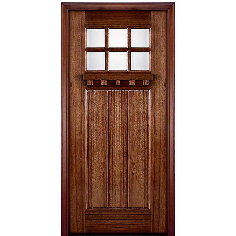 TDL 6-Lite 3 Panel Craftsman-1-68 | 80" Tall  6-Lite 3-Panel Craftsman Style True Divided Lite (TDL) Mahogany Wood Entry Door