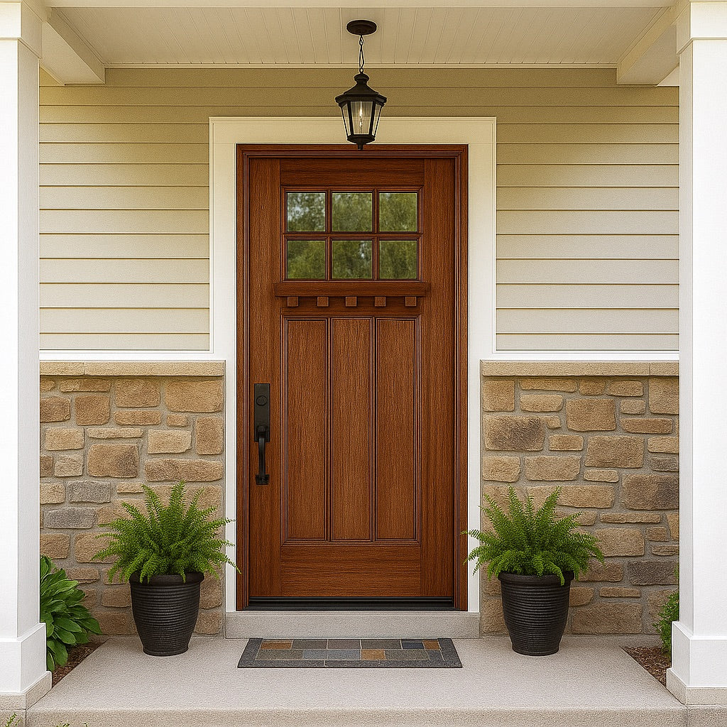 TDL 6-Lite 3 Panel Craftsman-1-68 | 80" 6-Lite 3-Panel Craftsman Style Mahogany True Divided Lite (TDL) Wood Front Door