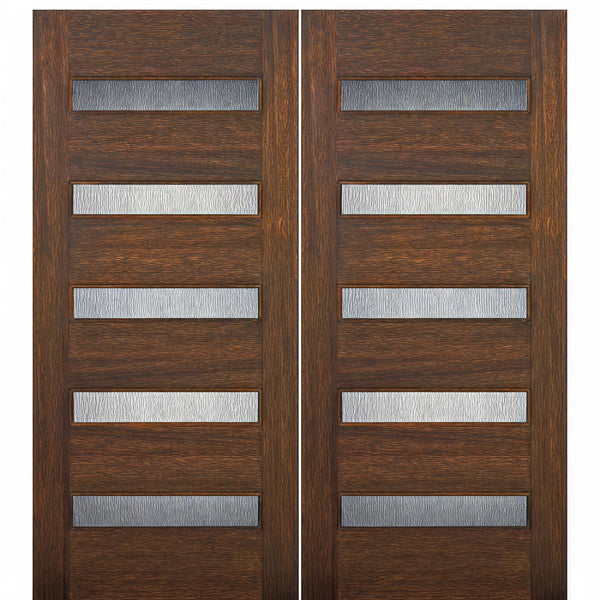 Contemporary 5-Lite Horizontal-2 | 72"X80" Contemporary 5-Lite Horizontal Lite Mahogany Wood Double Entry Door