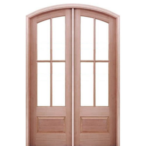 7221AP | Prehung 4 Lite 1 Panel Arch Top Mahogany TDL Double Entry Door with Insulated, Beveled Glass