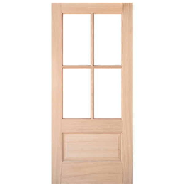 7221-68 | 80" Tall 4 Lite 1 Panel Mahogany TDL Door with Insulated, Beveled Glass