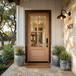 7221-68 | 80" Mahogany Wood 4-Lite True Divided Lite (TDL) 1-Panel Front Door with Insulated, Beveled Glass