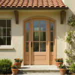 7231A-SL12-131A | Prehung 6-Lite 1-Panel Arch Top Mahogany Entry Door and Two 12" 3-Lite 1-Panel Sidelites with Insulated, Beveled Glass