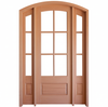7231A-SL12-131A | Prehung 6-Lite 1-Panel Arch Top Mahogany Entry Door and Two 12" 3-Lite 1-Panel Sidelites with Insulated, Beveled Glass