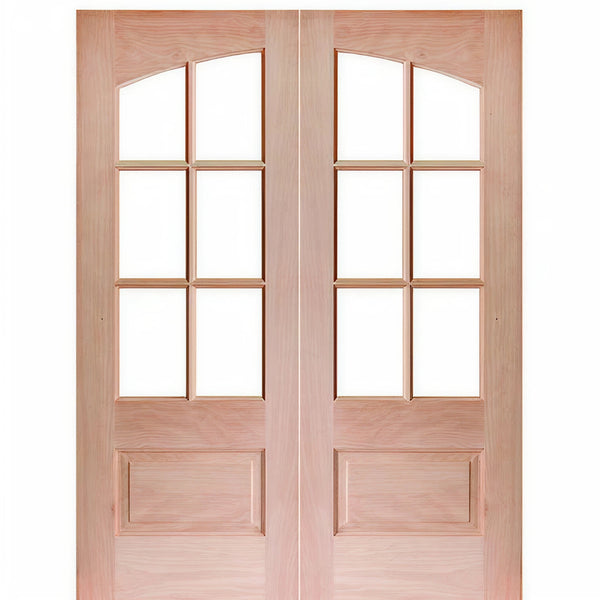 7231SP-68 | 80" Tall 6-Lite 1 Panel Mahogany TDL Double Entry Door with Arched and Insulated, Beveled Glass
