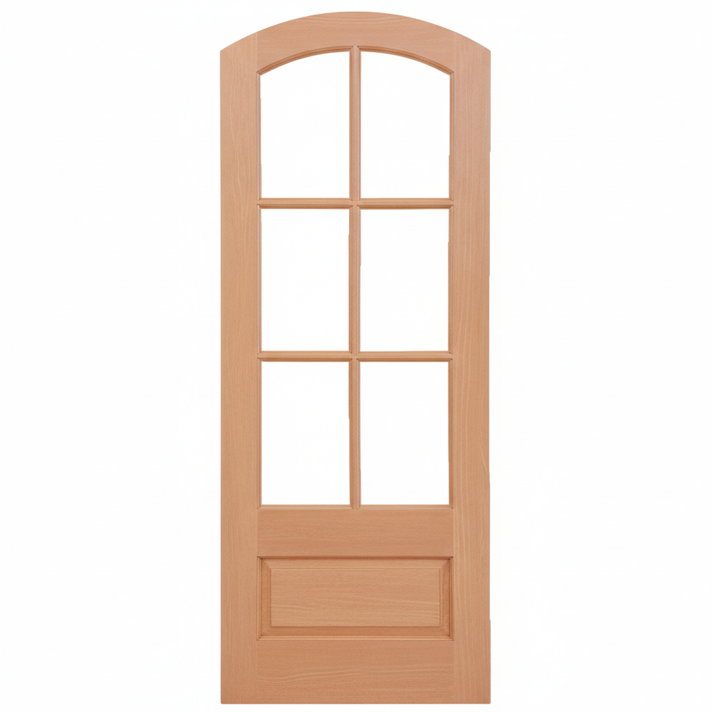 7231A | Prehung 6 Lite 1 Panel Arch Top Mahogany TDL Door with Insulated, Beveled Glass