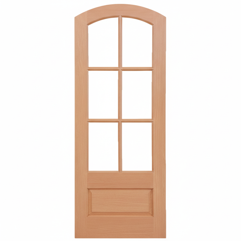 7231A | Prehung 6 Lite 1 Panel Arch Top Mahogany TDL Door with Insulated, Beveled Glass