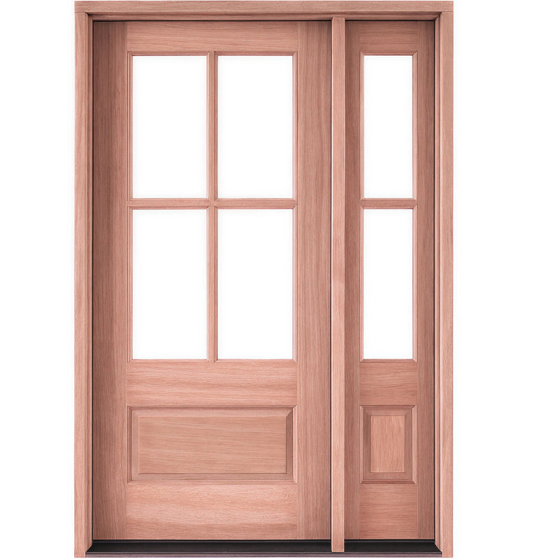 7221-1-1SL121 | 4-Lite 1-Panel Mahogany TDL Entry Door and a 14" 2-Lite Sidelite (Insulated, Beveled Glass)