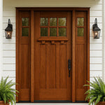 Tuscany 6LT E-03 | Craftsman Style Mahogany 6-Lite Entry Door with Matching Sidelites and Clear Beveled Low-E Glass