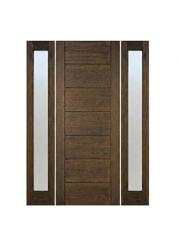 Contemporary 7-Panel-1-2 | 96" 7-Panel Contemporary Style Mahogany Wood Entry Door with Full Lite Sidelites